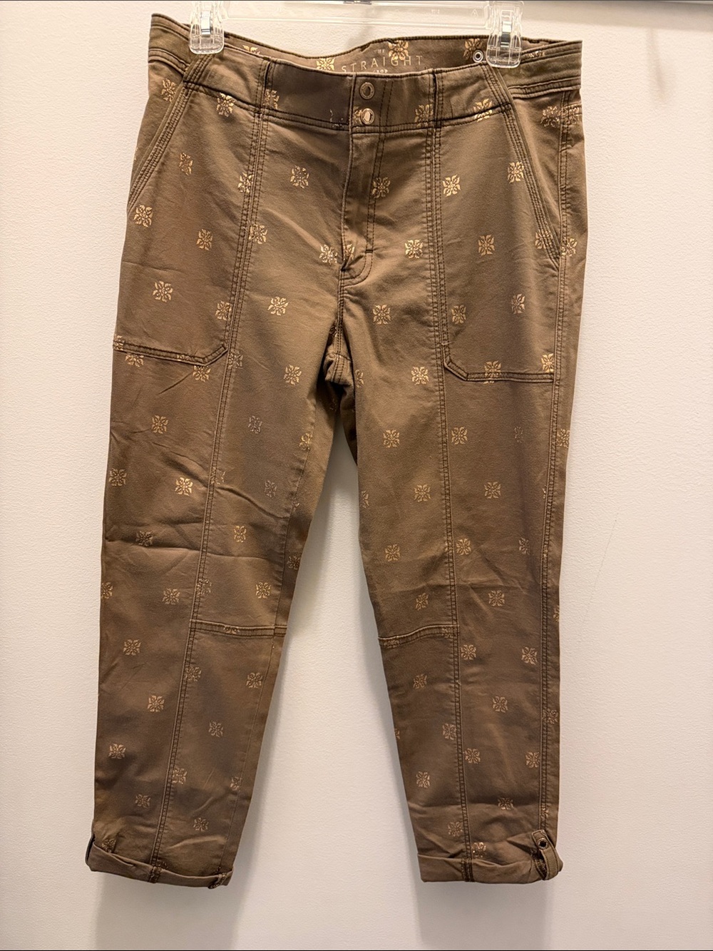 White House Black Market Brown Cargo Pants with Light Floral Motif